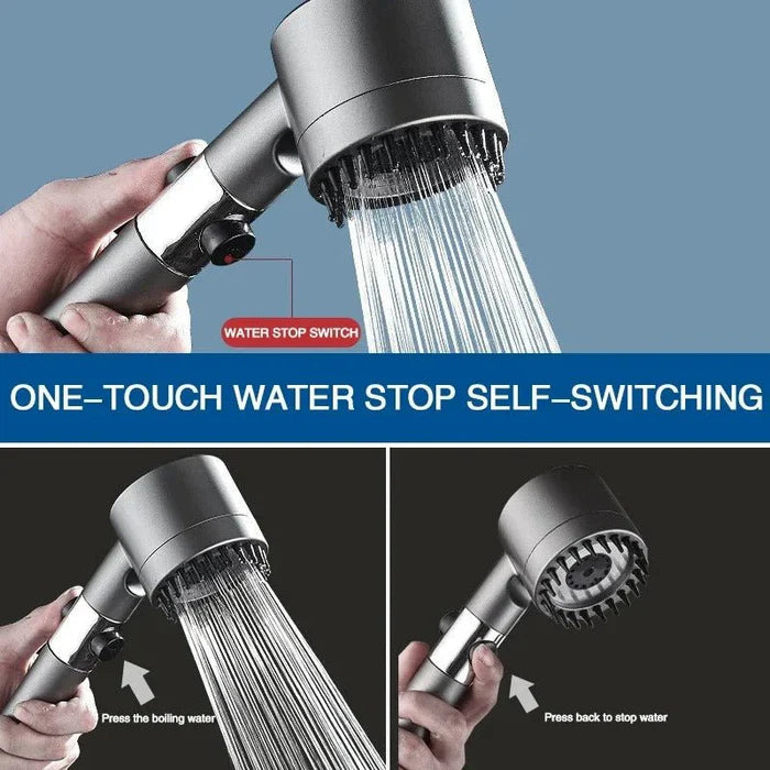 3-Mode High-Pressure Shower Head with Massage Brush – Adjustable Rain Spray