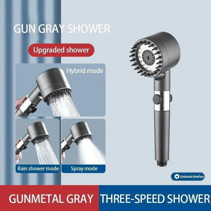 3-Mode High-Pressure Shower Head with Massage Brush – Adjustable Rain Spray