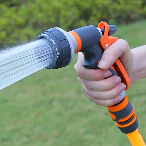 High-Pressure Adjustable Spray Nozzle Garden Hose Gun - Lightweight Durable Plastic with Ergonomic Orange & Black Grip, Fit for US/EU Hoses - Ideal for Lawn Care, Car Washing & Outdoor Watering, Hose Spray Nozzle, Comfortable