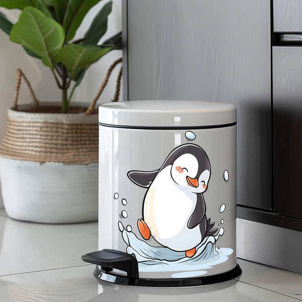 1 One Cute Penguin Trash Can Sticker-PVC Material, Self-Adhesive Suitable for Trash Can, Doors and Windows, Toilet Decorative Sticker
